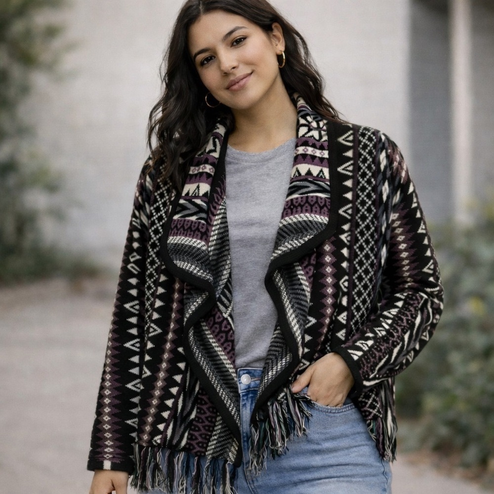 Outback Trading Company Women's Sierra Jacket Patterned Sweater Size M